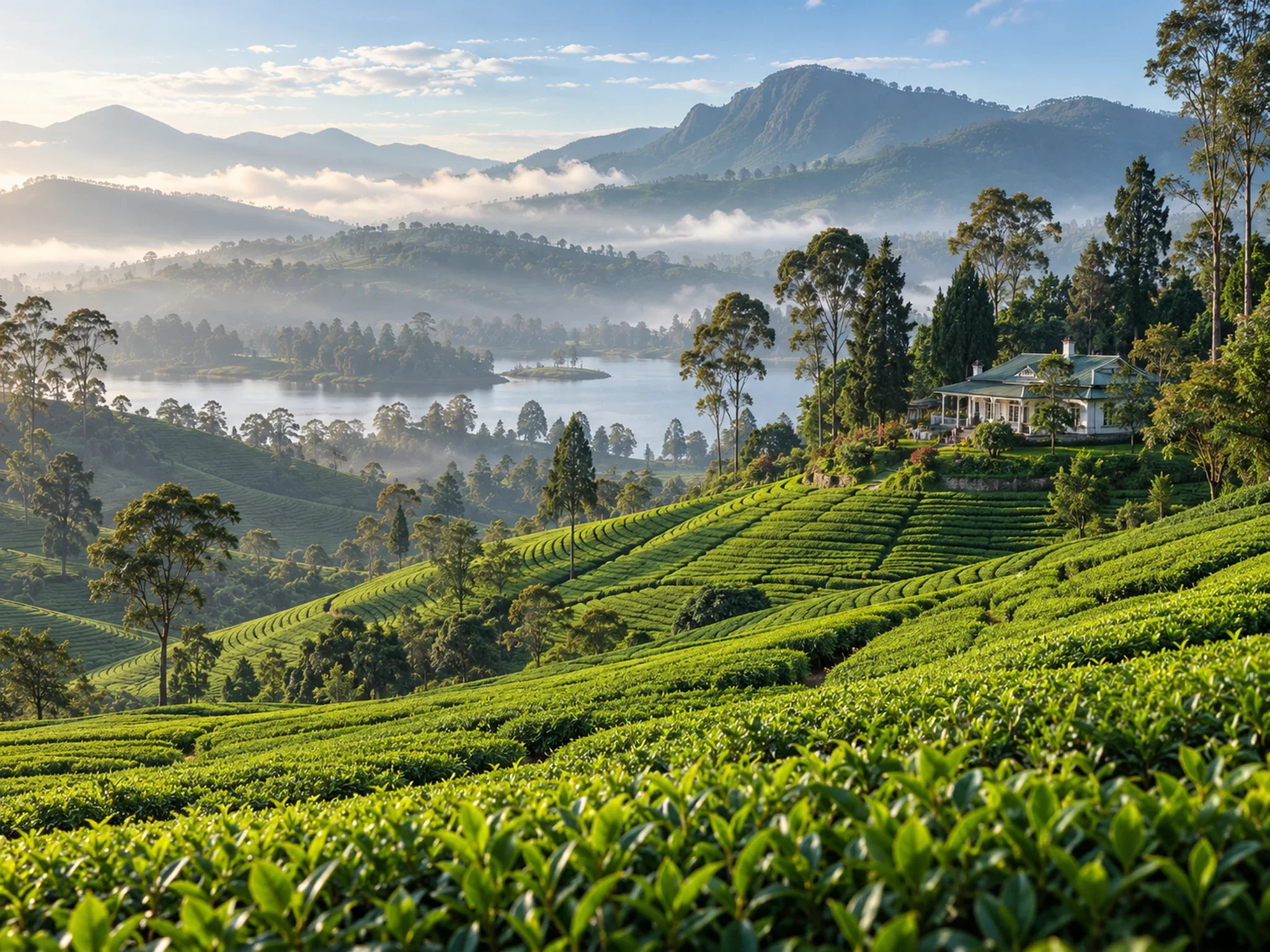 Tea fields on the highland slopes near Nuwara Eliya