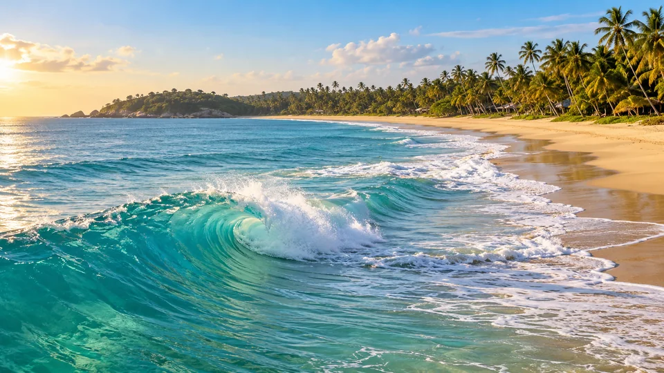 Tropical shore near Arugam Bay on Sri Lanka's east coast