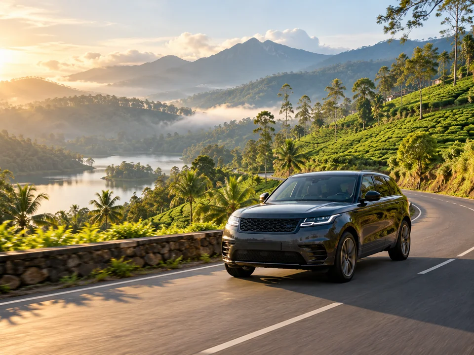 Illustrative view of a private SUV journey through Sri Lanka's tea country